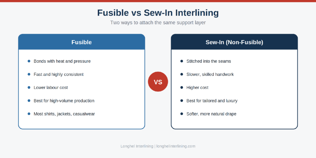 Figure 4: Fusible and sew-in attach the same support layer in very different ways.