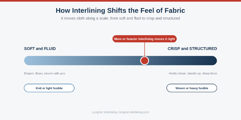 Figure 1: Interlining shifts cloth along a scale from soft and fluid to crisp and structured.