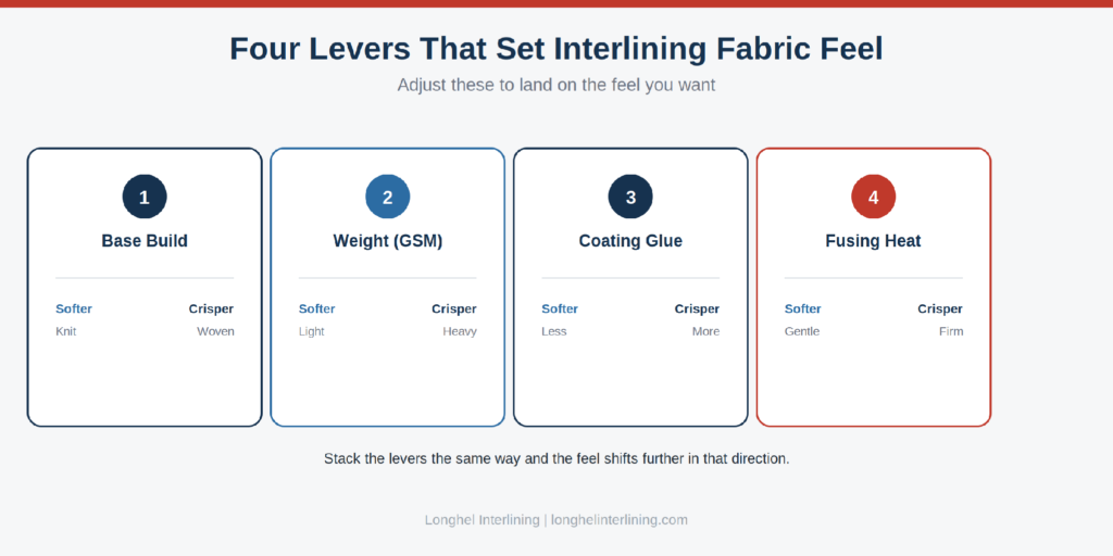 Figure 2: The four levers that set interlining fabric feel, each running from softer to crisper.